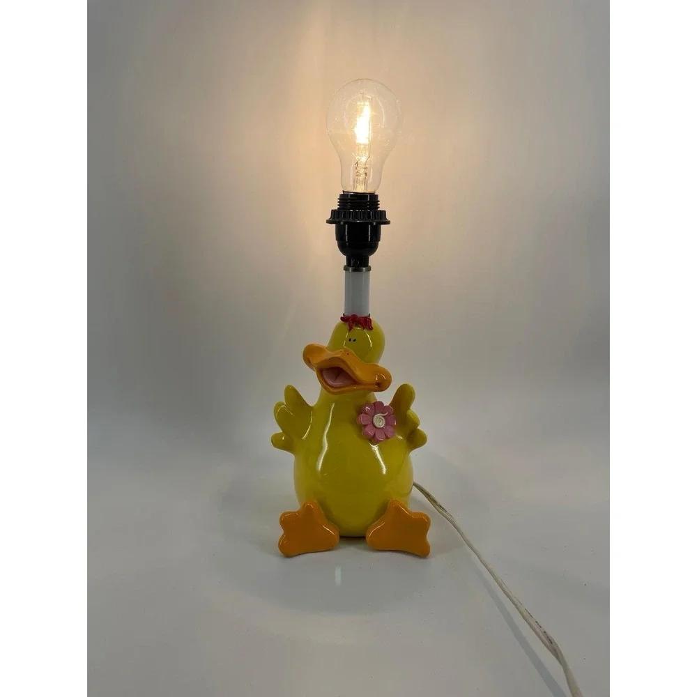 Vintage 1970s 1980s Yellow Duck Ceramic Table Lamp Nursery Decor 14